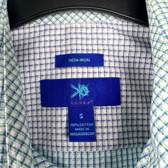 Sz S Egara Checkered Shirt with Blue and Green Pattern $50 MSRP NWOT - Picture 10 of 11